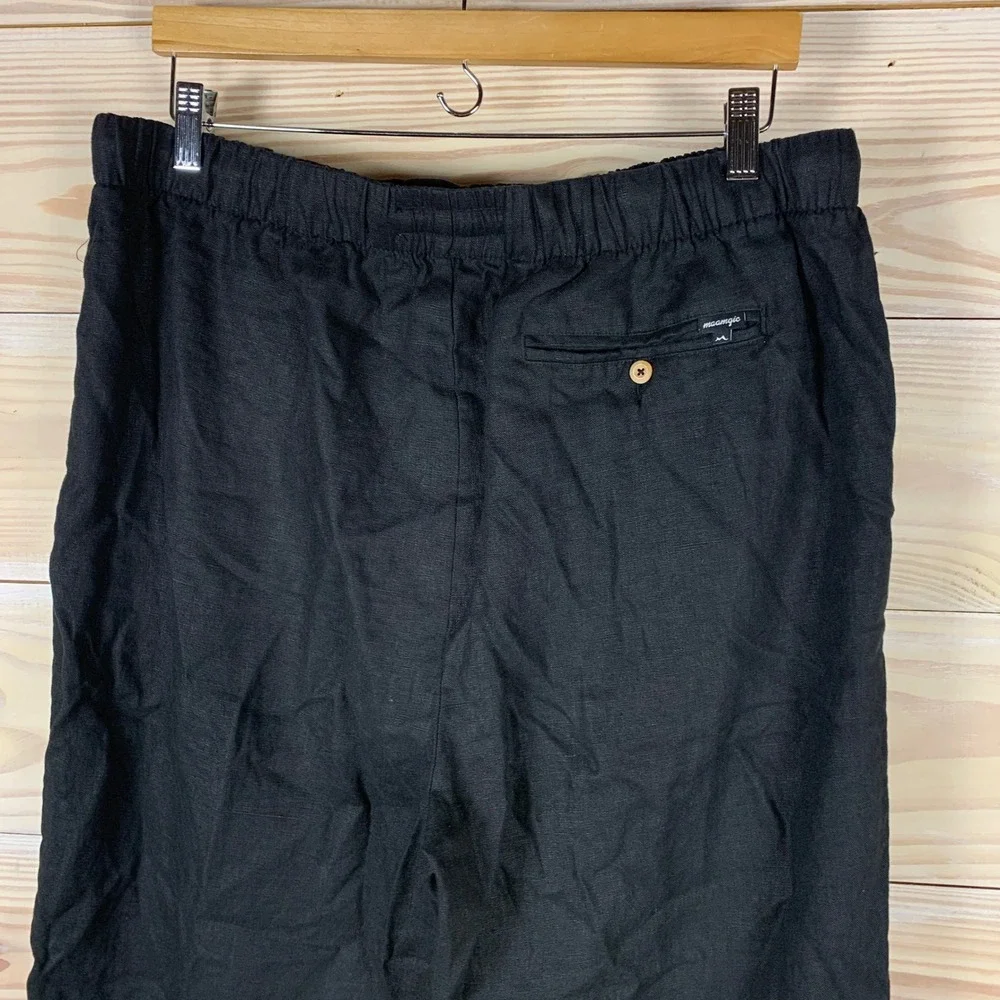 Maamgic Linen Pants Mens XL Black Relaxed Drawstring Lined Trousers Straight Leg